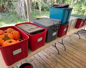 Massive amounts of Halloween decorations from decades of company parties 