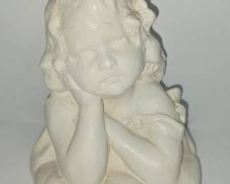 Vintage French girl thinking bust - chalkware, plaster