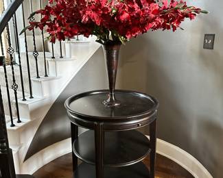 Black Round Tiered Table, Floral Arrangement
