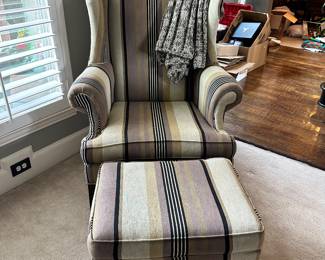 Striped Wingback Chair with Ottoman