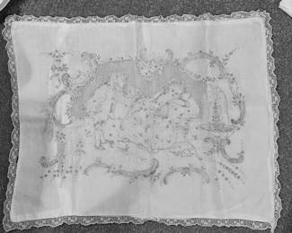 Handmade, tatted and embroidered antique pillow sham
