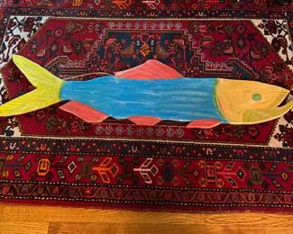 Large carved wood folk art fish
