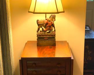 Carved Chinese lamp on antique Empire  table