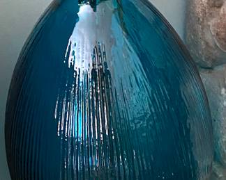 Large teal  glass bottle 