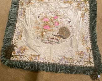 Antique silk hand-embroidered cover