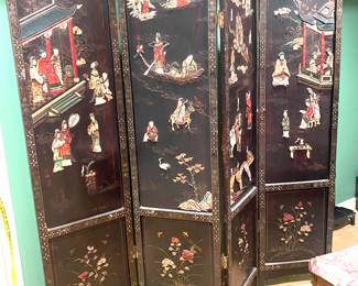 Antique lacquered/hardstone screen