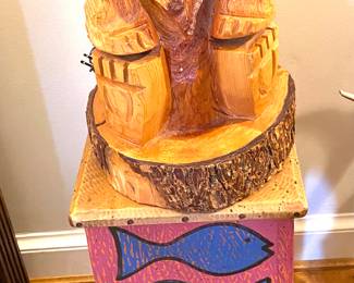 Large carved bear lamp