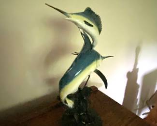 Glass marlin sculpture