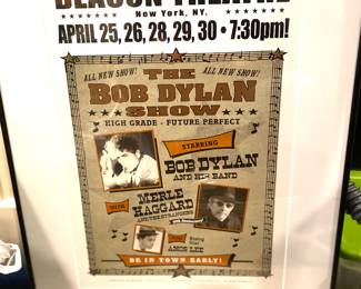 Framed Bob Dylan poster and concert ticket