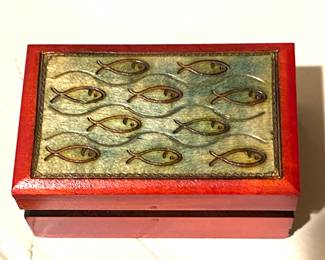 Carved box with fish motif