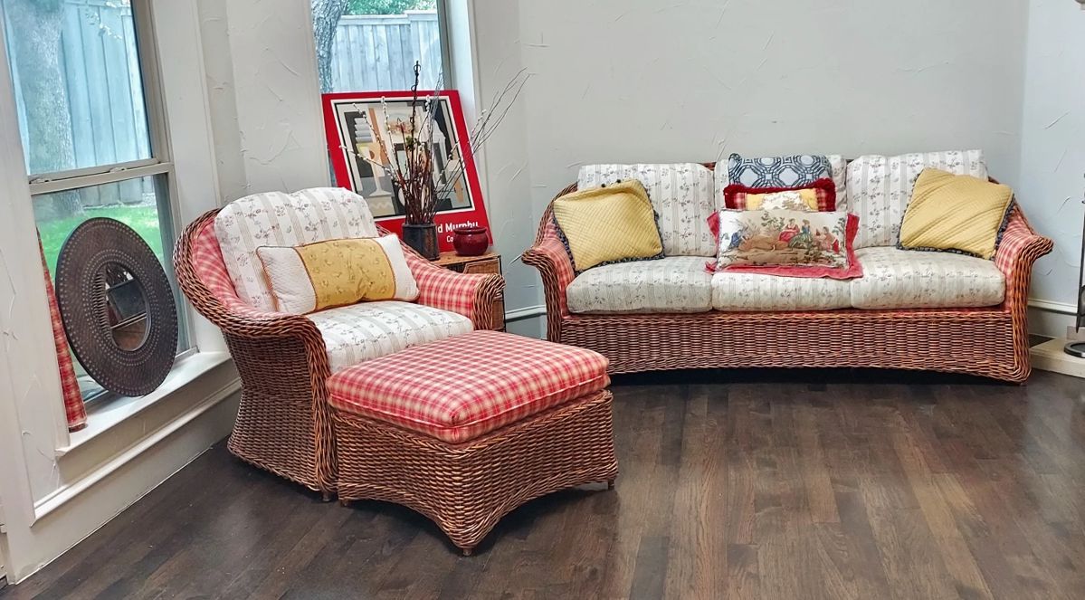 "Pierce Miller" Rattan Sofa + Chair W/Ottoman