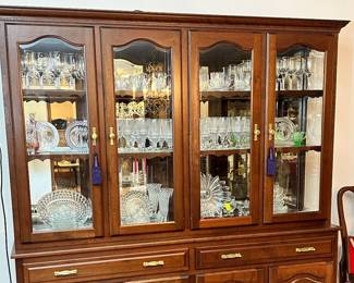 Amish Made 4 Door,&nbsp;Cherry, China Cabinet filled with Crystal & Glassware