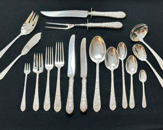 Alvin: Bridal Bouquet 1932
8, 14 piece Place settings
2, 5 piece&nbsp;Place settings
19 piece Hostess
141&nbsp;Piece Set