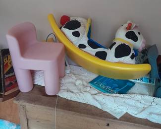 antique wooden chest with children's toys