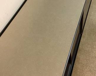 vintage metal console table with sliding doors 