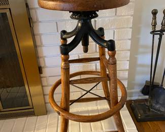 Antique oak drafting table stool 