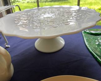 Fenton spanish lace milk glass pedestal cake plate