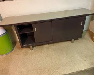 vintage metal console table with sliding doors 