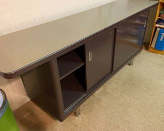 vintage metal console table with sliding doors 