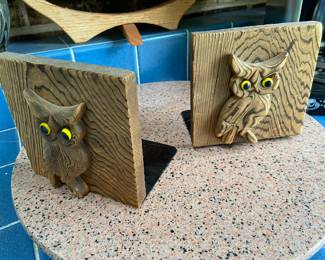 wood owl bookends