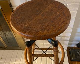 Antique oak drafting table stool 