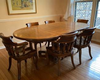 Solid wood dining set with 6 captain chairs