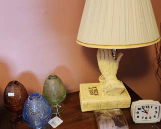 Vintage Tiara amber fairy lamp, Vintage Holy Bible praying hands lamp