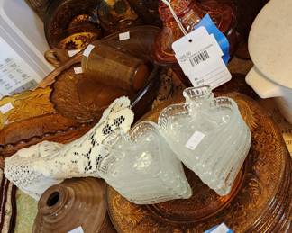 Amber glass plates, Amber glass fruit cups, Amber glass napkin holder