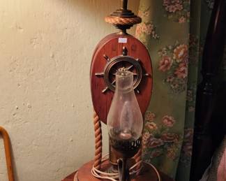 Decorative nautical themed lamp, Wood side table