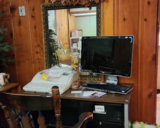 Chrome Metal Desk and Chair, HP w2207h monitor, 	Brother typewriter 1.44MB