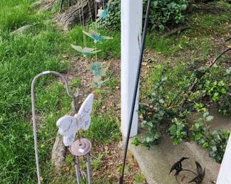 Various lawn ornaments, Plastic mobiles