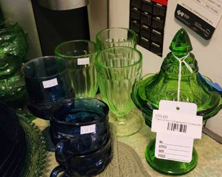 Indiana Glass Dessert Set, Tiara Green Strawberry Compote