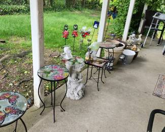 Glass outdoor side tables and plant stands