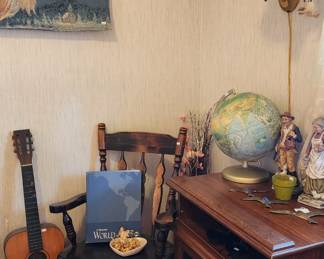 MCM Bird Wall Set,  Antique Chair, Rand McNally Soviet World Portrait Globe