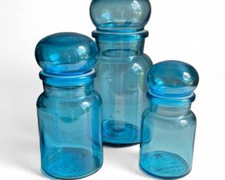 SET of Blue Glass Canisters