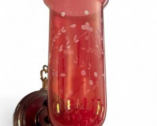 PAIR of etched red glass globes - metal bases not available