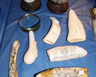 Skrimshaw ostrich eggs 