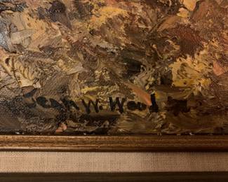 #190 Jean W. Woods original oil painting of lake with trees $300.00