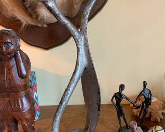 #116 Cast Iron Silver Painted Abstract Statue - 14" Tall $20.00