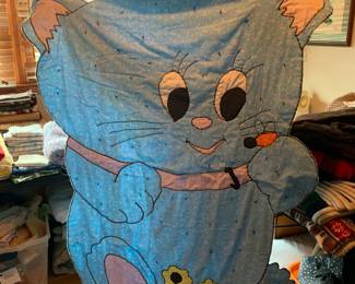 #89 sarah Baby Quilt - Cat - has stains - Hand-tied $30.00
