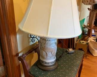 #119 1920s Ceramic Lamp Base w/raised Animal on Base - 27" tall $100.00