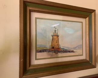 #99 Watercolor Print of Lighthouse by Louise 20x16 $75.00
