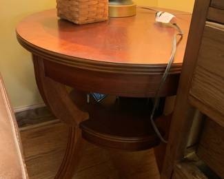 #7	Round inlay end table with shelf 28x24	 $175.00 
