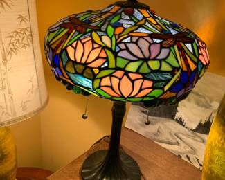 #8 Tiffany dragon fly lamp with base $125.00
