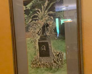 #39 Jane Reed Ross - Early Watercolor Framed - 11x17.5 - Fern w/cast iron Base $75.00