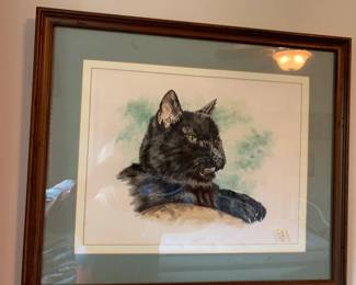 #72 Original Watercolor of Black Cat by Sue Campbell - 1984 $30.00