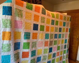 #82 Machine quilted Squares w/2 matching shams - 82x88 $75.00