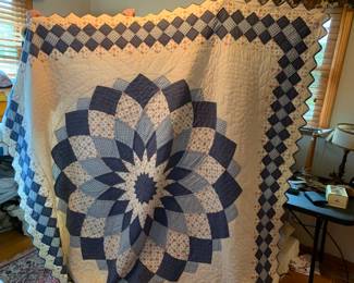 #80 Blue/White Star w/on point Square Edges - 84x82 - some stains $75.00