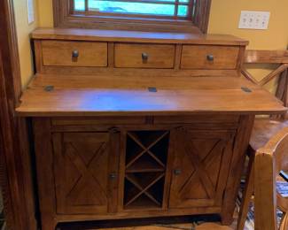 #15 oak buffet with front top, 2 doors, wine rack 5 drawers 48x20-29x49 $225.00