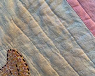 stain #81 Butterfly /applique (raw edge) hand-quilted Quilt - some stains/fading - butterfly Centers some stitching loose - 66x84 $45.00